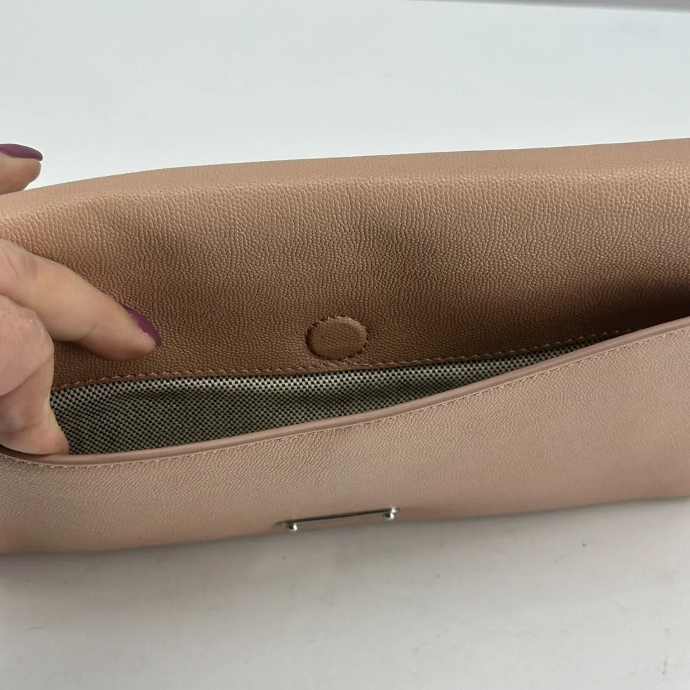 Rebecca Minkoff Leather Jean Clutch Bag in Doe Beige Cream Handbag